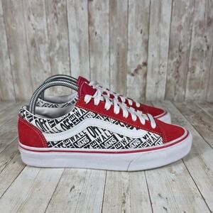 Vans Red and White Old Skool Logo Print Sneakers